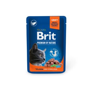 Brit Premium Cat Pouches with Chunks in Gravy with Salmon for Sterilised Cats
